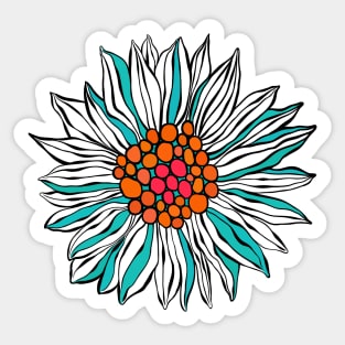 White Teal Orange Red Daisy Flower Sticker